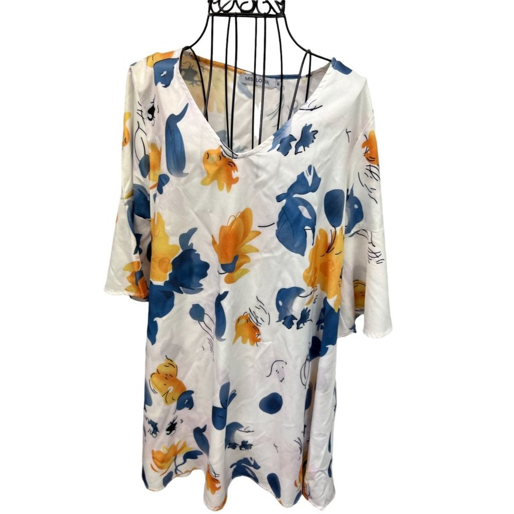 WOMEN'S MISS LOOK SHORT SLEEVE CREW NECK FLORAL, SIZE MEDIUM BLOUSE SHIRT